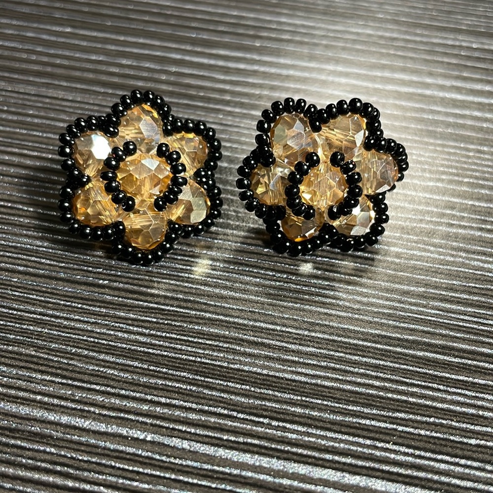 Handmade black and topaz colored earrings